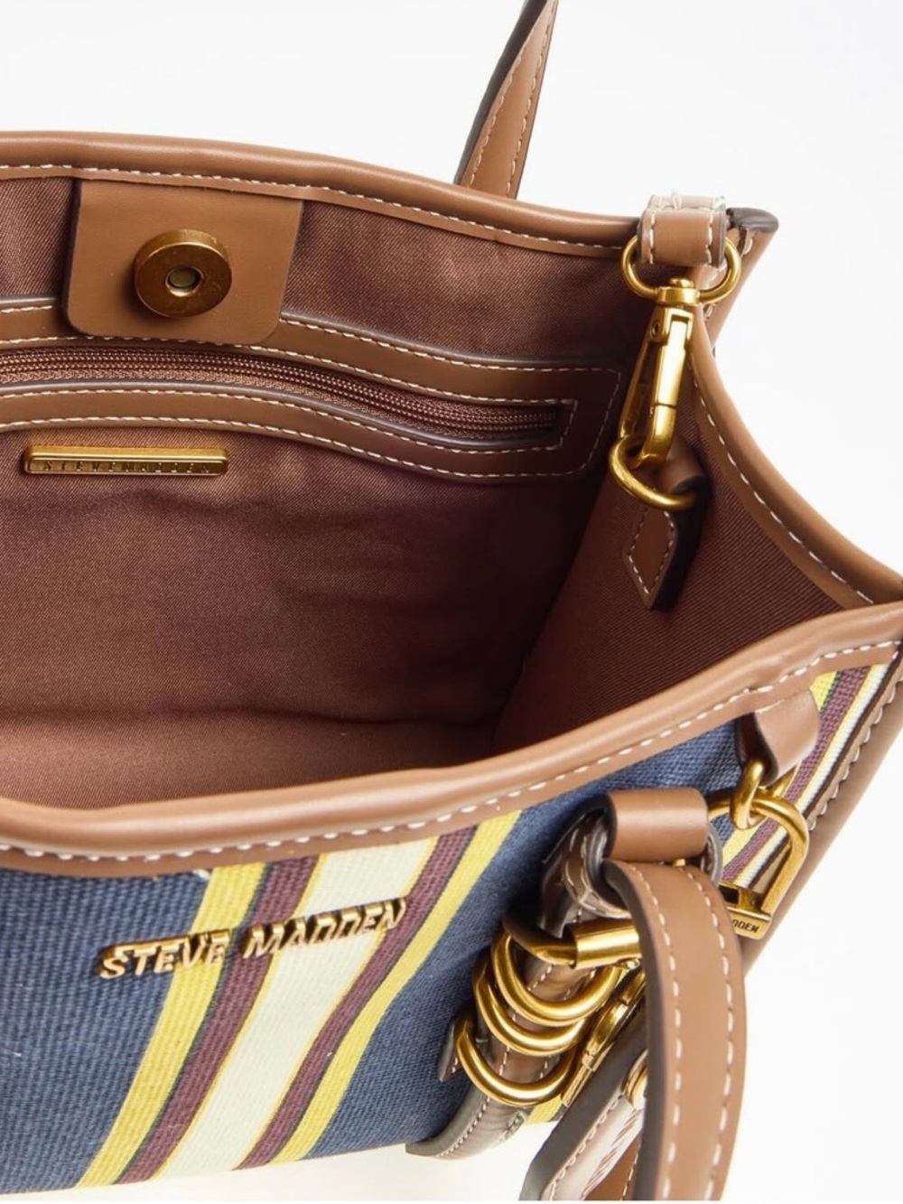 NWT Steve Madden Navy Brown & Yellow Striped Crossbody Bag - Picture 3 of 3